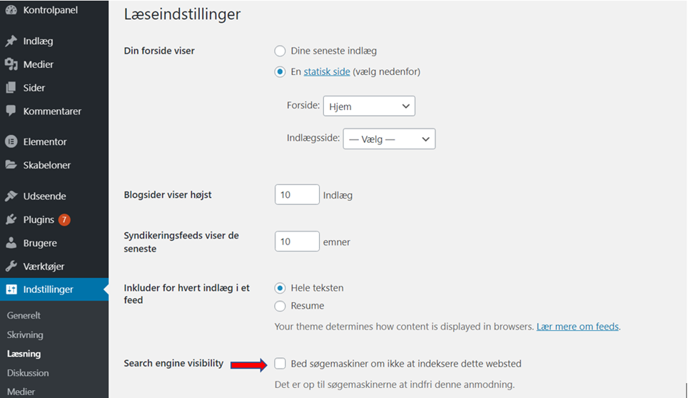 Backend wordpress indeksering