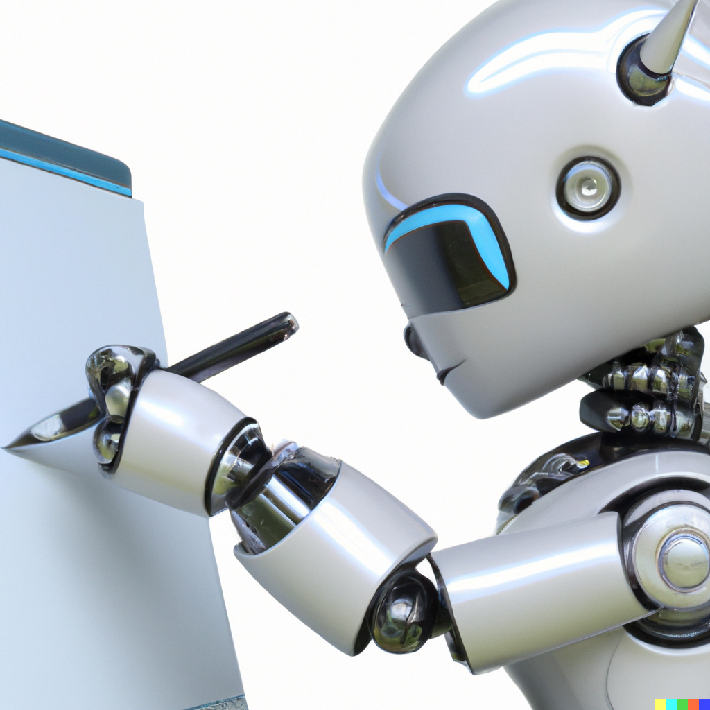 Robot der skriver på skærm for at symbolisere chatgpt